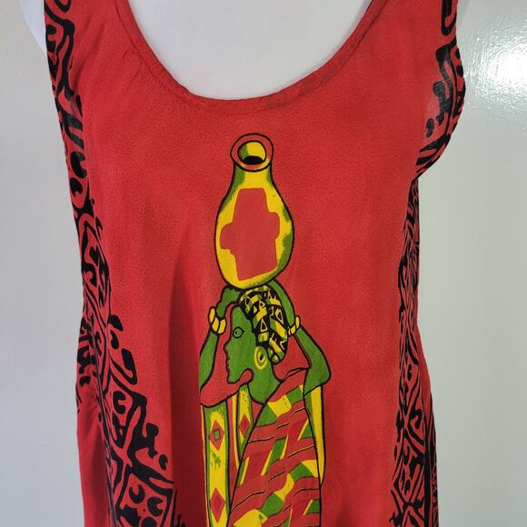 Seven Islands Size M Red Black Sleeveless Midi Dress Unique Art To Wear Shift - Picture 3 of 10